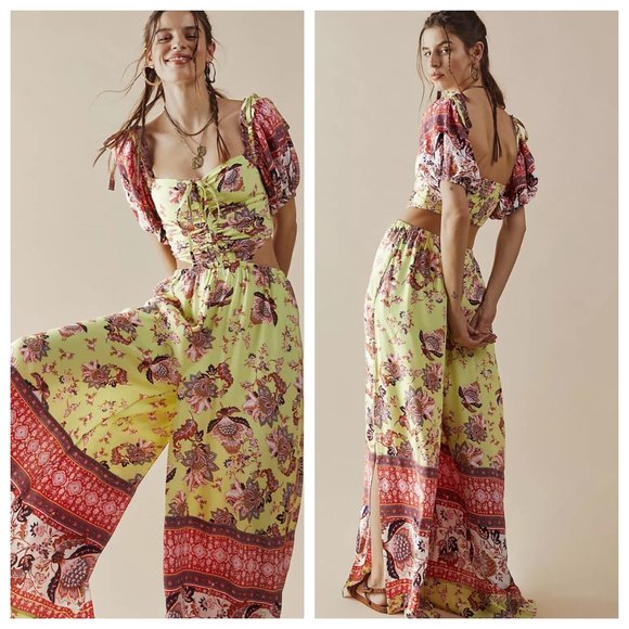 Free People Bali Citrus Floral Wide Leg Jumpsuit